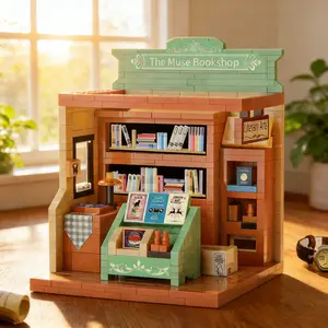Vintage Bookshelf Building Block Model, Miniature Set, Detailed Vintage Study Scene, Perfect Gift for Friends and Classmates, Surprising Holiday Present