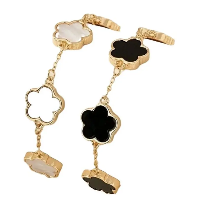 FASHION - Black White Five Leaf Clover Bracelet Women Flower Bracelet Party Birthday Gift