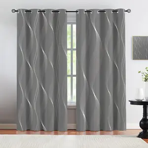 2pcs wave patterned polyester printed perforated design curtains, Home Decorative Curtain, easy to install, protect privacy, wear-resistant and durable, machine washable, suitable for living rooms, bedrooms and dining rooms