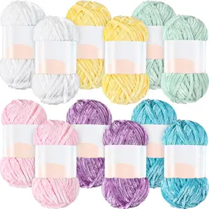 12 Skeins 1116 Yards Chenille  Soft Thick Plush Yarn Bulk for Crocheting Knitting  Blanket DIY Weaving Craft, 6mm, 3.5 Oz/Skein(Cute Color)
