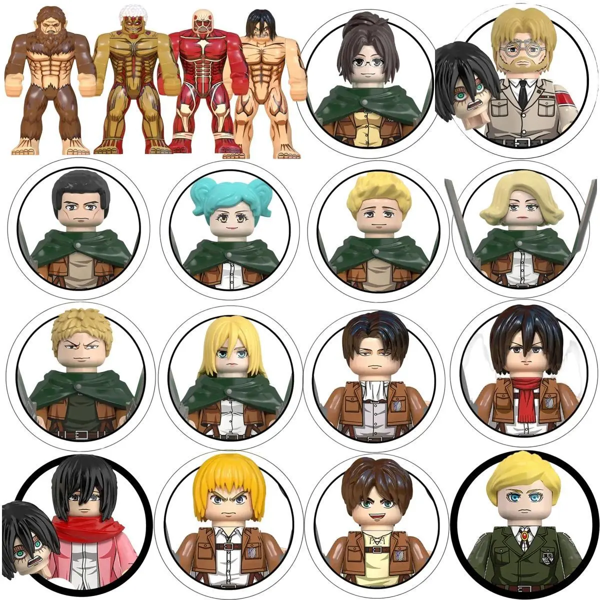 WM6148 ABS Plastic Safety Certified Building Blocks Mini Model Figures - Attack on Titan Levi Ackerman, Eren, Mikasa, Giant Annie - Halloween Festive Party Gift Toys