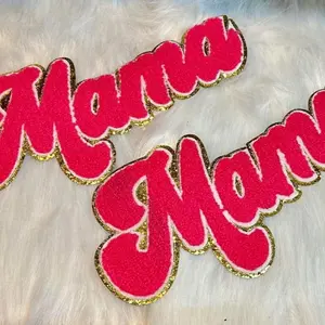 Chenille MAMA Patch pink w/ gold trim