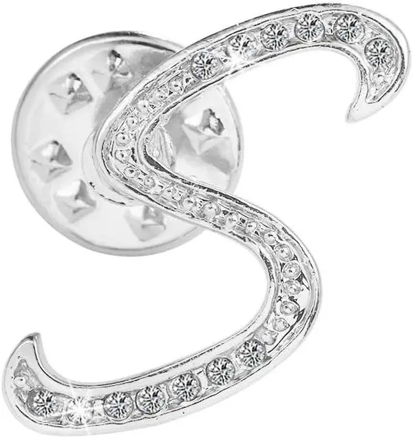 Initial Letter Brooch Pin Small Lapel Pin Tie Tack Name Personalized Gifts for Women Men Silver