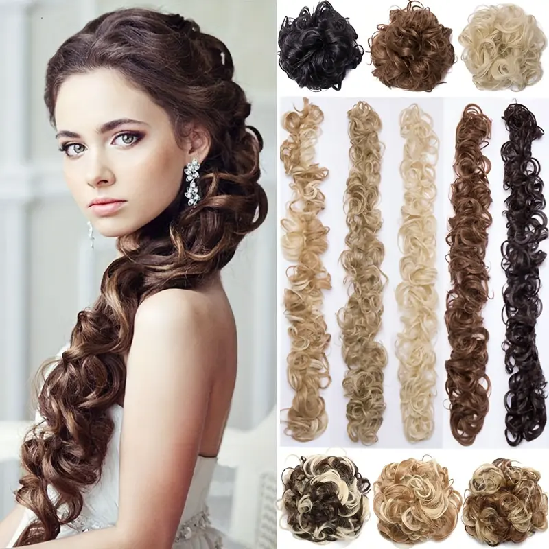 1PC Messy Curly Hair Bun Extensions Donut Updo Fluffy Scrunchies Hairpieces Ponytail DIY Wrap Around Bun Synthetic Extensions For Women