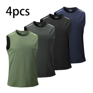 Men’s Reflective Quick-Dry Breathable Sleeveless Tank Top – Sweat-Wicking Fitness Running Casual Sports Shirt, Crew Neck Striped Design Fashion Fabric, Available as a Single Piece or Multi-Pack