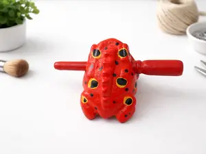 Wooden frog hand-painted. Lucky Red Frog Percussion – Handmade Wooden Sound Toy