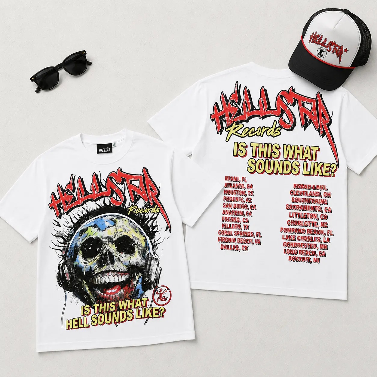Hell star Records Skull Graphic T Shirt TikTok Viral Y2K Oversized Streetwear Tee White Gothic Punk Hip Hop Harajuku Short Sleeve Top Unisex Summer Concert Party Festival Outfit Men Women