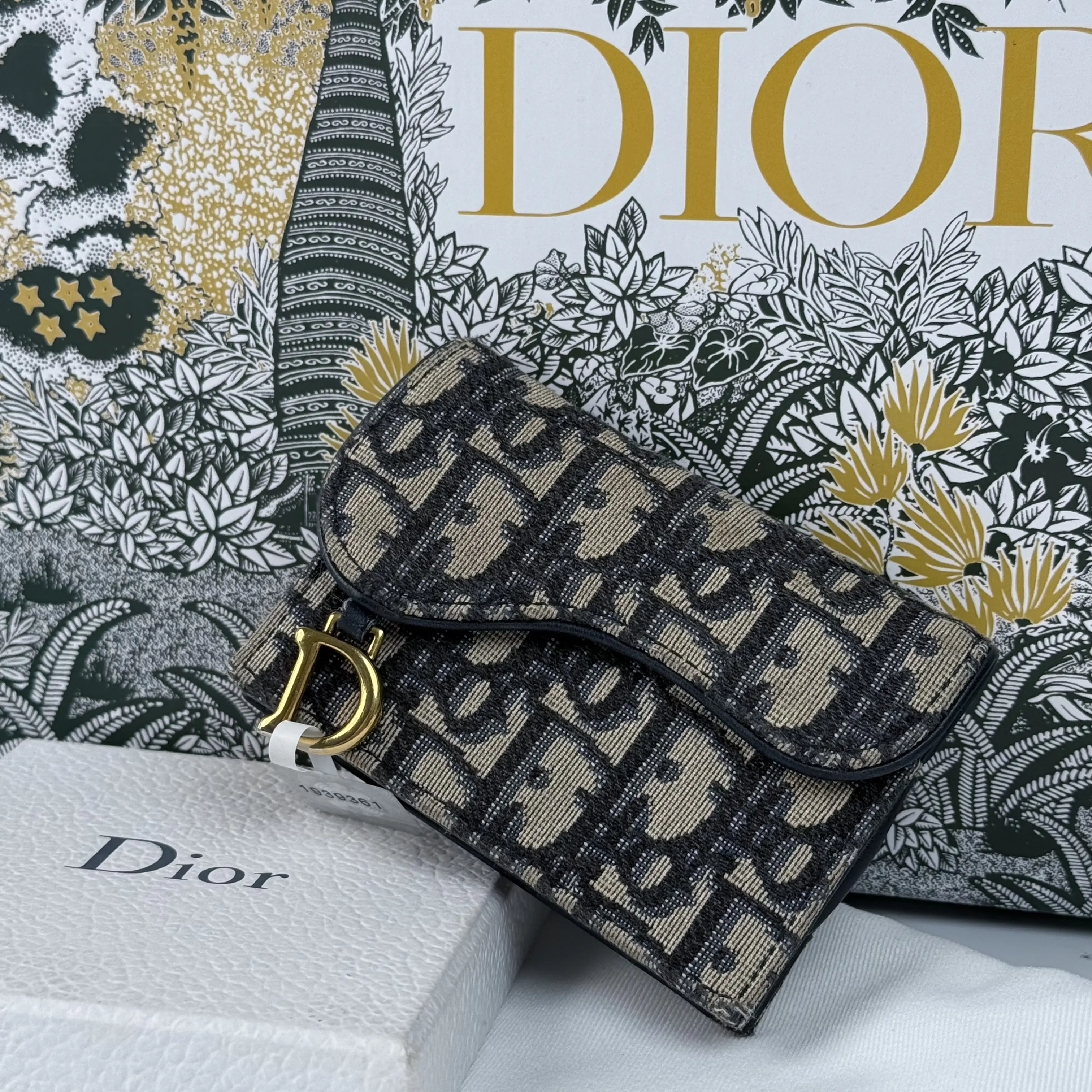 Pre-owned Dior Saddle Oblique Jacquard Compact Wallet