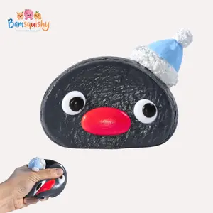 Handmake Cute Black Penguin Snowman Hat Animal Taba Squishy Soft Slow-Rise Stress Relief Squeeze Toy for Kids & Adults