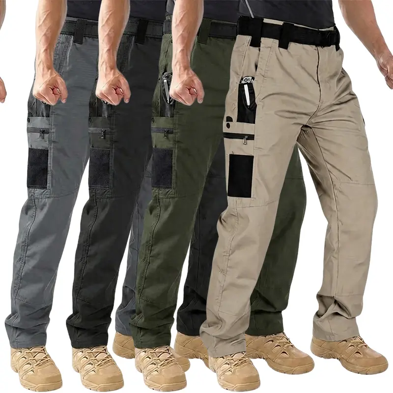 HOMUG 4-Pack Men's work pants - tactical work uniform for hiking, camping, outdoor activities. Features tear-resistant properties. 9 pockets, anti-wrinkle, durable. Suitable for fishing, rock climbing, camping, hunting, etc.