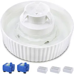 Ceramic Cat Water Fountain, 2.1L/71oz Cat Fountain with 3 Carbon Filters and 2 Quiet Pumps, Cupcake Pet Water Dispenser for Cats and Dogs (White)