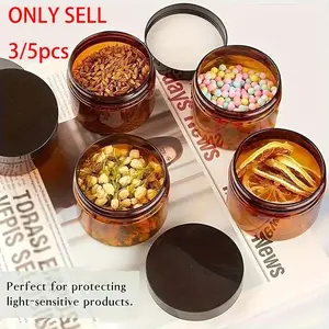 3/5pcs Refillable Amber Cream Jars with Lids - 6.76oz Round Brown Cosmetic Containers for Beauty Products, Creams, Lotion, Essential Oils, Powders, and Ointments - Versatile