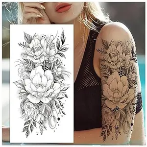 Temporary Tattoos for Women, Fake Flower Tattoos Stickers for Adults, Semi Permanent Half Sleeve Tattoo Body Leg Makeup Waterproof, Flower 3D Butterflies Tatuajes Temporales-12 Sheets