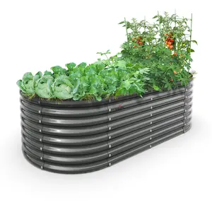 A Anleolife 6x3x2ft Oval Galvanized Raised Garden Beds Kit for Planting Vegetables Flowers Herbs