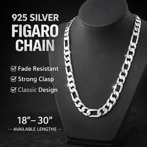 Premium 925 Silver Plated Streetwear 12mm&10mm Bold Figaro Chain Necklace for Men Drip Hip Hop Jewelry 16-30" Essential Gift for Him
