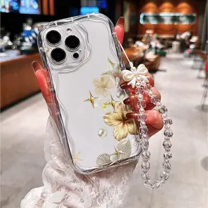Bling Beaded Phone Case with Tassel Strap Y2K Aesthetic Shockproof Dustproof Precise Holes for iPhone11-17promax