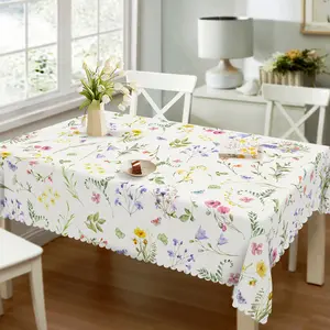 Spring and Summer Floral Tablecloth, Watercolor Wildflower and Butterfly Design, Vintage French Country Style, Polyester Round/ Rectangle/ Oval Tablecloth, Perfect for Romantic Dates/ Weddings/ Parties/ Picnics/ Dinner Decor/ Kitchen Dining/ Gift.