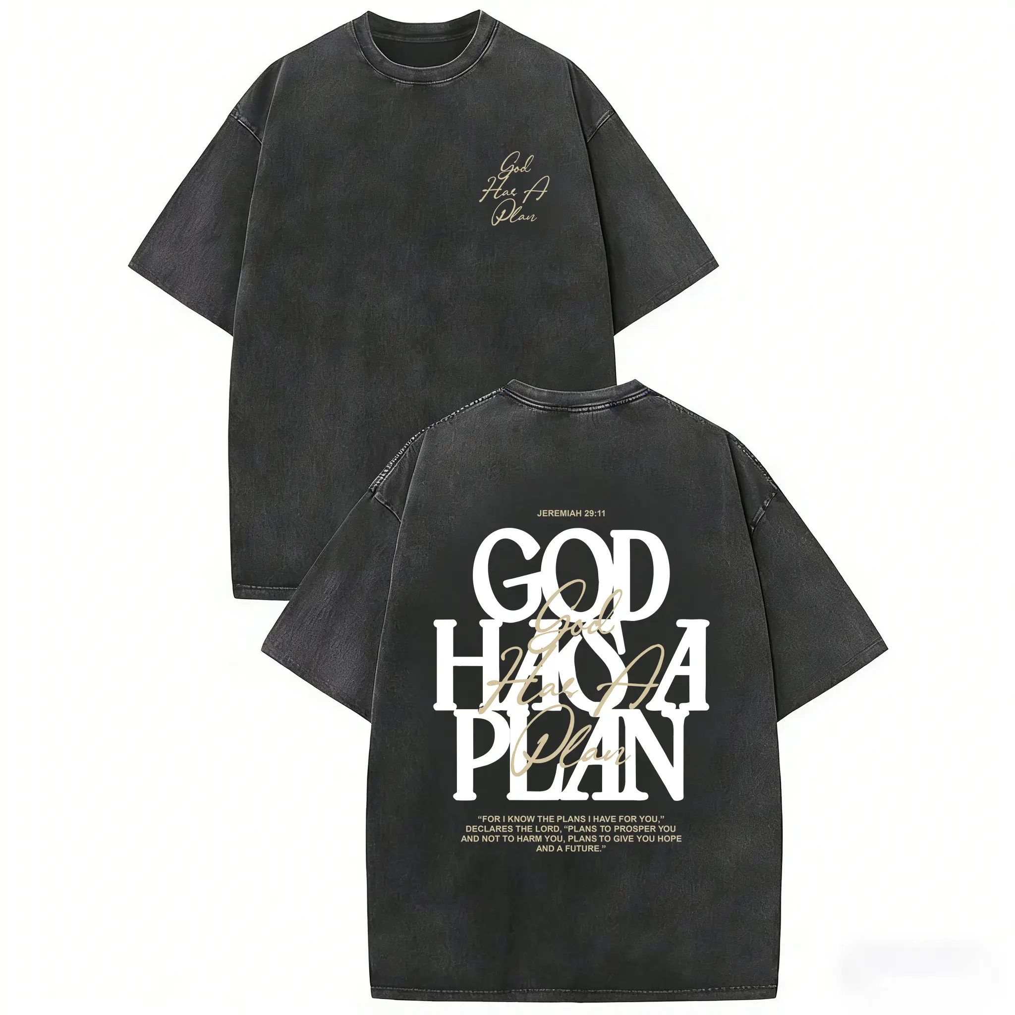 Vintage Washed “God Has a Plan” Tee, Retro Christian T-Shirt with Jeremiah 29:11 Bible Verse, Unisex Casual Streetwear, Inspirational Streetwear Gift