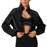 Logo-Free Athletic Windbreaker Cropped Jacket Women - Lightweight Track Zip Up Sporty Jackets Gym Workout Tops,sohochic