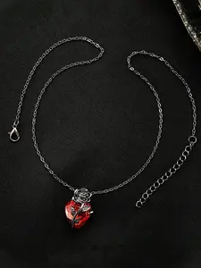 Gothic Style Black & Red Gemstone Heart Shaped Flower Pendant Necklace - Vintage Inspired, Perfect Birthday/Holiday Gift for Her