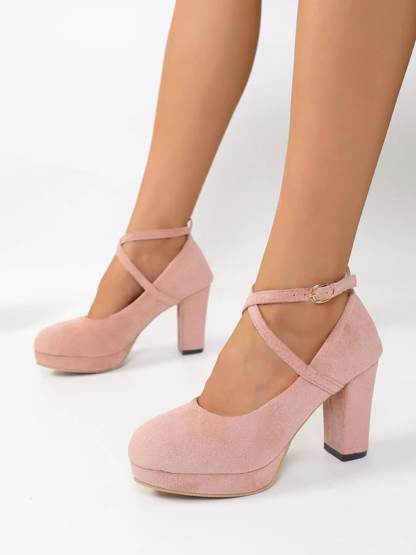 Women's Mary Jane Heeled Shoes, Classy Elegant Stylish Fashion Waterproof Platform Cross Strap Sandals, Versatile Velvet Low Ankle Wedding Shoes