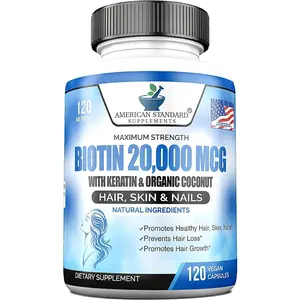 Biotin 20,000Mcg with Keratin, Organic Coconut and Zinc, Hair Growth Supplements, Biotin Supplements, Healthy Hair Skin & Nails for Adults, No Filler, No Stearate, 120 Vegan Capsules, 120 Day Supply
