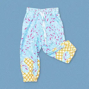 Trendy Fall Spring Kids Boy Blue Color Ice Cream Drop Print Soft Athletic Jogger Pants With Pocket and Adjustable Drawstring Waist,Soft and stretchy Fabric Active Pants
