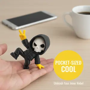 Urban Skull 3D Printed Collectible | Cool Desk Decor & Stress Relief Figurine for Workspace, Street Art Style Hoodie Skeleton Toy, Pocket-Sized Gift
