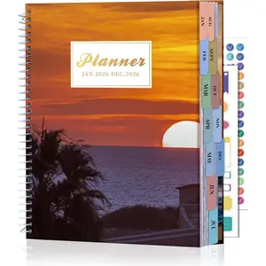 2026 Monthly Planner: 12 Months Jan 2026 - Dec 2026 Calendar Planner Weekly and Monthly 8.5" x 11" Large Spiral Planners for Women Hourly Daily Yearly Agenda with Tabs Stickers, Sunset