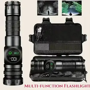 1pc Gift BOX LED Flash Light With Cob Side Lamp And Red Blue Light, USB, 5 Mode, With Magnet, Hanging Rope, Tactical Flashlight, Led Rechargeable Flashlights, For Camping, Hiking, Hunting And Home Emergencies, Festival Gifts