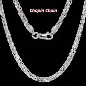925 Sterling silver-plated  Wheat Chain Necklace for Men -  6mm  Silver Chopin Chain  Italian Chain Necklace Jewelry Gift 22/24 Inch