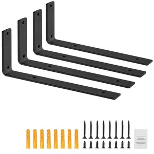 Heavy Duty Floating Shelf Brackets 10 x 6 Inch, Matte Black L-Shaped Shelf Brackets 5mm Thick, 4 Pack Steel Wall Mount Brackets for Shelves, Sturdy Industrial-Grade Shelf Supports with 160 Lb Load Capacity