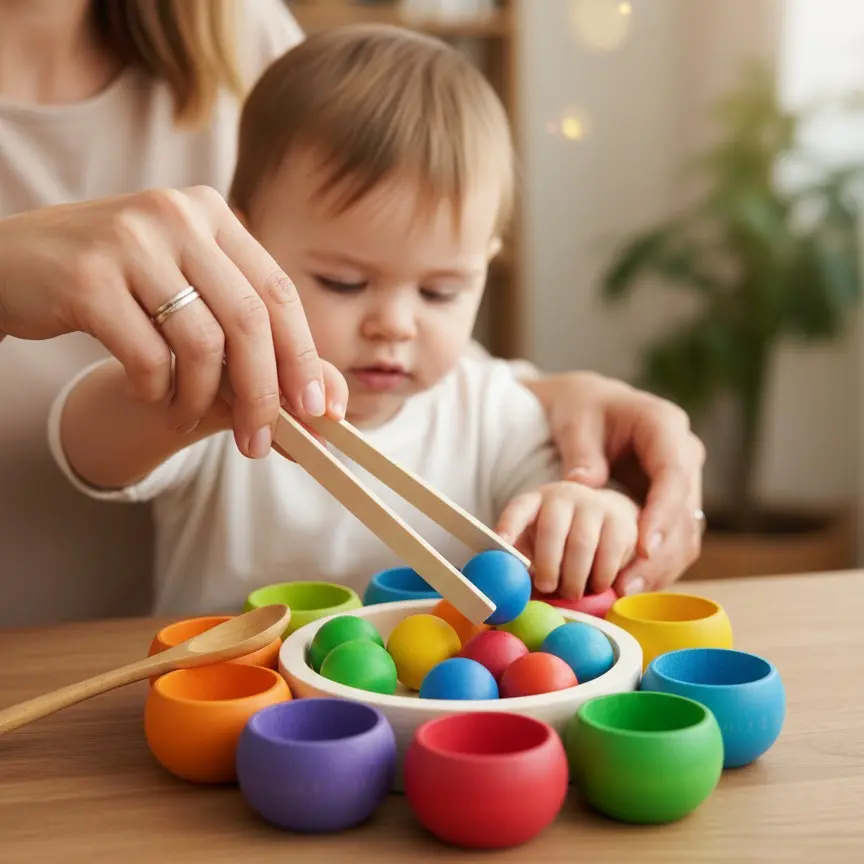 Rainbow Cups and Balls Wooden Toy | Large Upgraded Balls | Montessori Color Sorting Educational Toy | Safe & Suitable for Ages 1-3 | Great Birthday Gift