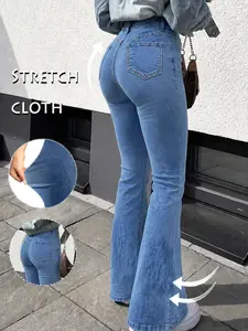 Women's High Waist Butt Lifting Stretchy Flare Jeans - Trendy Bell Bottom Wide Leg Denim Pants for Everyday Womenswear