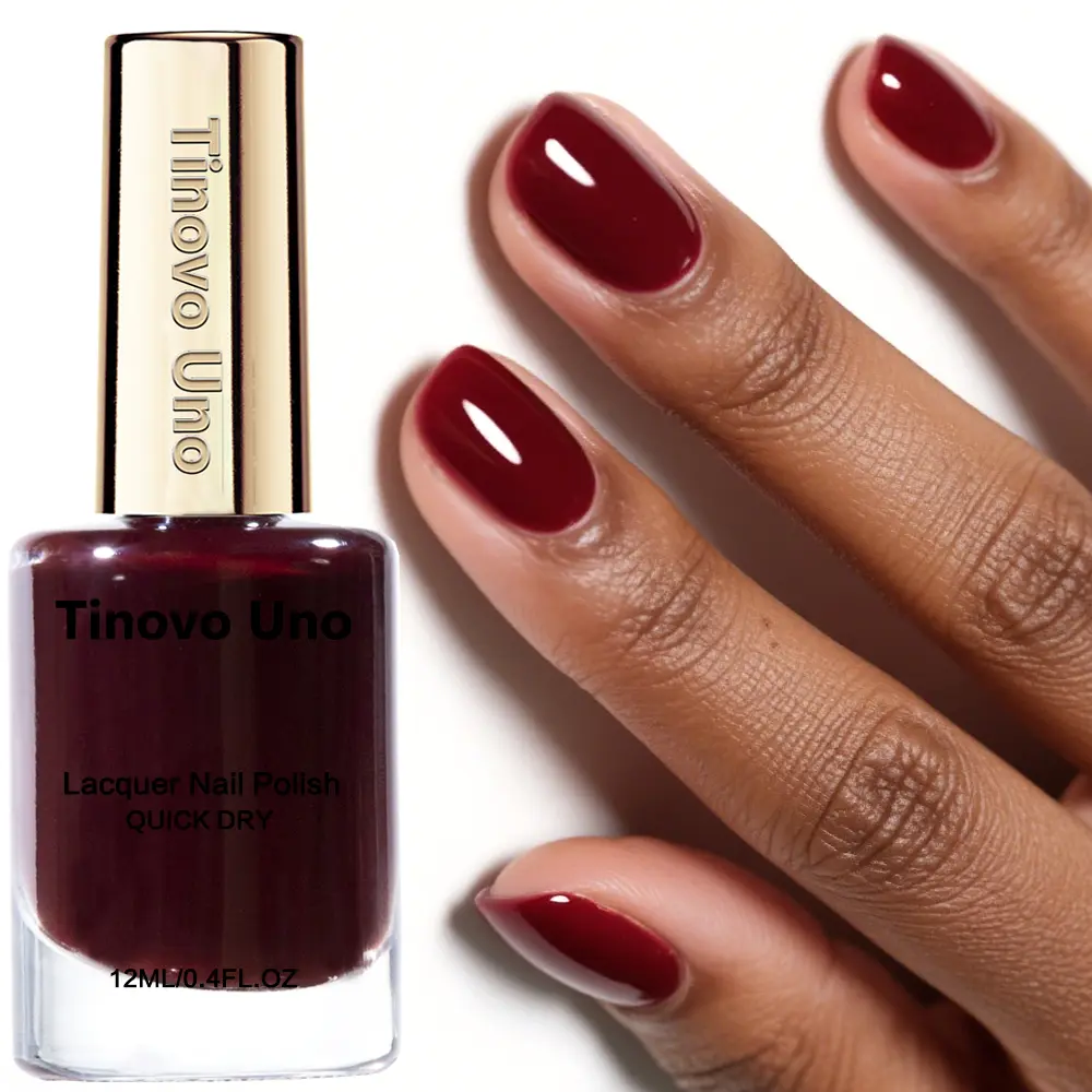 Tinovo Uno Burgundy Nail Polish 12ml, Long Lasting and Fast Drying, No Need To Dry, Add Elegance and Fashion Sense, Suitable for Daily Use, Dating, Party, Neutral Nail Care