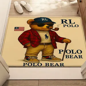 1pc Polo Bear Rectangular Cartoon Pattern Rug, Durable Anti-Slip Polyester Fiber, Vintage Luxury Home Decor for Living Room & Play Area