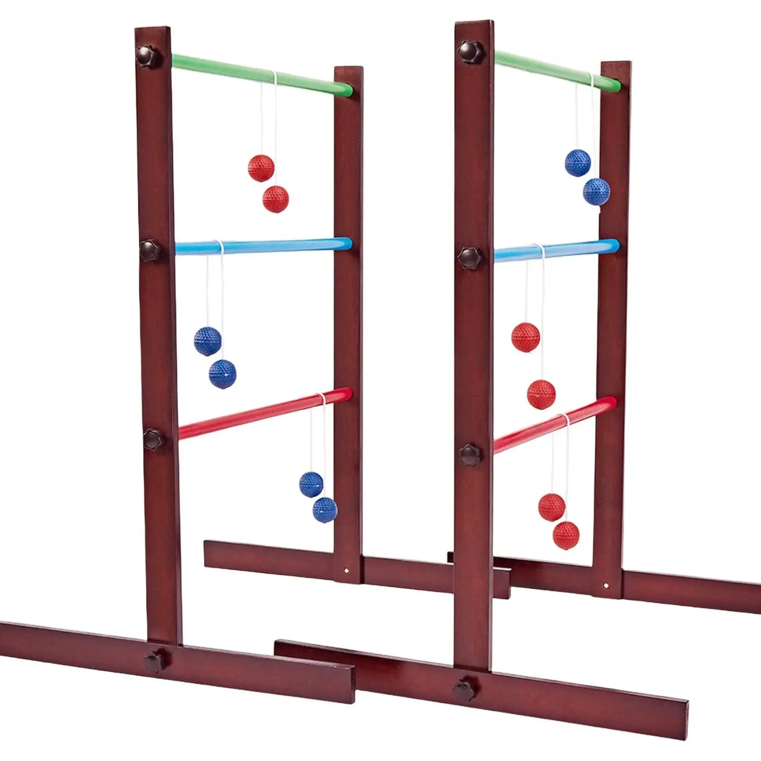 Ladder Ball Game Set - Premium Rubber Wooden Golf Lawn Sport with 6 Bolo Balls and Carrying Case, Perfect Outdoor Yard Games for Teens, Adults and Families