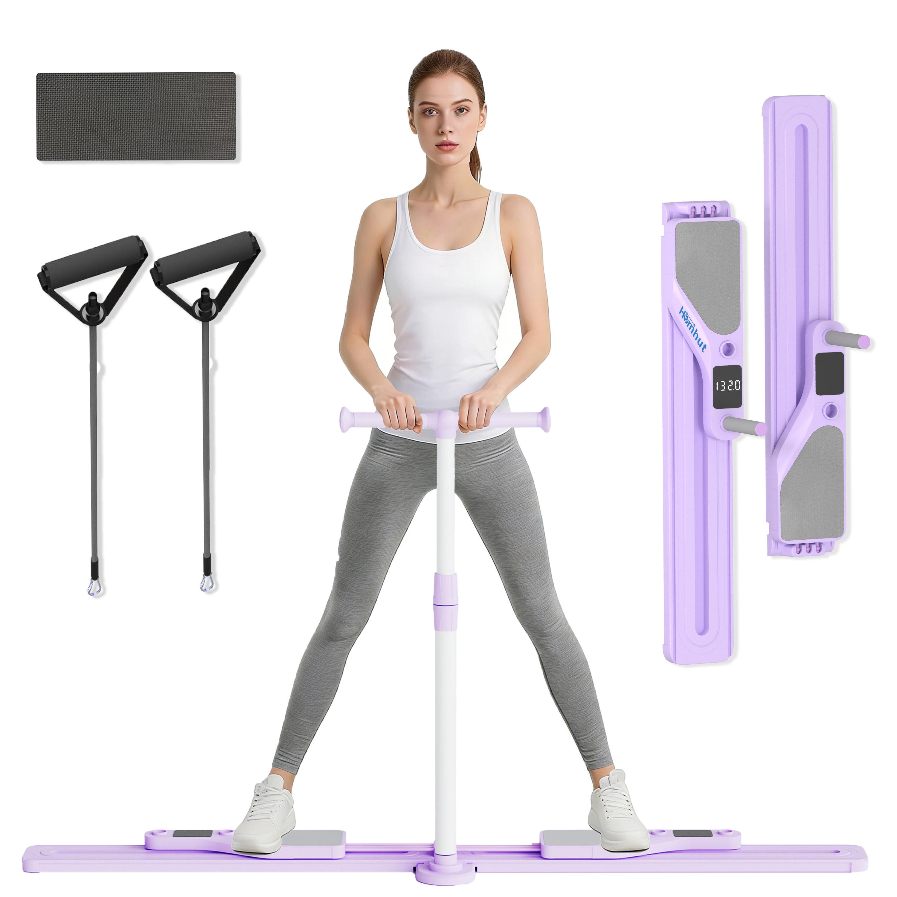 Purple Multifunctional Pilates Board Pilates Reformer Machine with Resistance Bands, Timer & Kcal Reps Display, Full Body Home Workout Equipment Fitness Exercise Kit for Women
