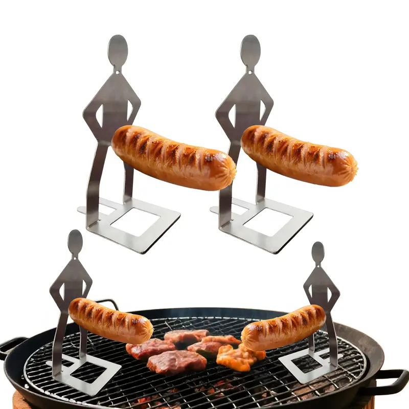 2 PCS Funny Rust-Resist Steel BBQ Man Hot Dog Holder Utensils - Reusable, Portable Hot Dog Roaster, Sausage Rack, Oven-Safe, Oven-Smoke Ready Kitchen Accessory for Backyard BBQs, Camping (Home & Party Supplies)