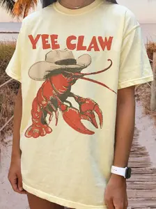 Vintage Yee Claw Shirt, Western Lobster Graphic Tee, Funny Coastal Cowgirl T-Shirt, Southern Beach Summer Shirt, Comfort Colors Unisex Tee