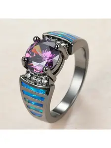 Platinum Plated Rainbow Colorful Zircon Fashion Jewelry For Women Cocktail Ring
