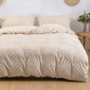 Solid Color Geometric Pattern Decorative Duvet Cover & Pillowcase without Filler, 3 Counts Duvet Cover Set for Bed Comforter, Comfy Bedding Sets for Home Bedroom, Valentine's Day Gift