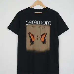 Paramore Brand New Eyes Aesthetic T Shirt, Trendy Pop Punk Alternative Rock Band Tee, Vintage Split Butterfly Graphic Art, Hayley Williams Fan Tribute Daily Apparel