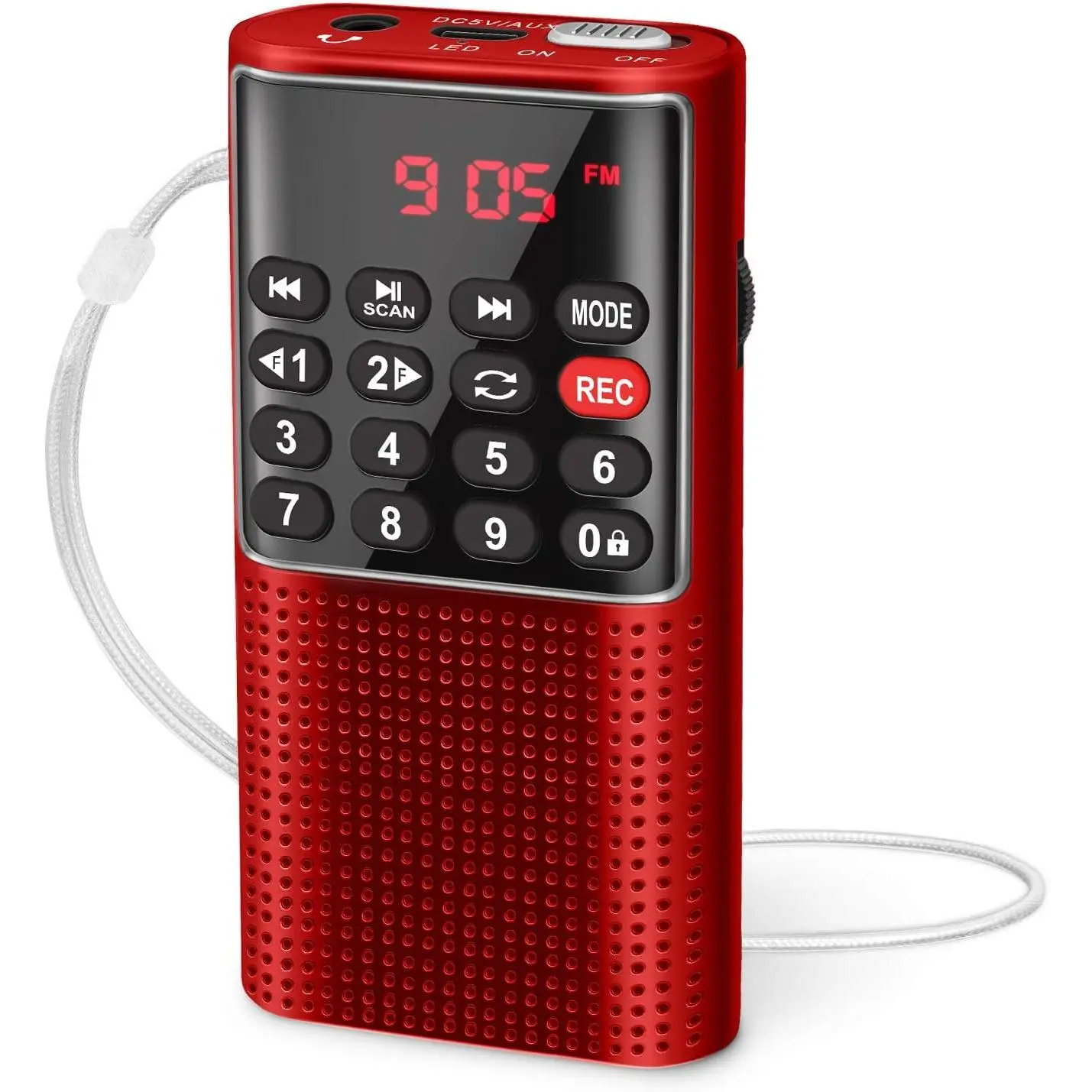 Mini Portable Pocket FM Radio MP3 Walkman Radio with Recorder, Lock Key, SD Card Player, Rechargeable Battery Operated(NO AM) Red