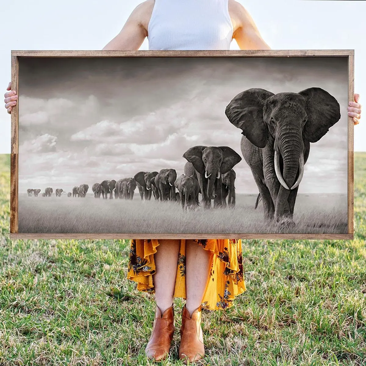 Elephant Pattern Unframed Painting, 1 Count Modern Art Design Waterproof Canvas Wall Art Decoration, Decorative Artwork, Wall Decor for Home Living Room Bedroom Office, Ornaments