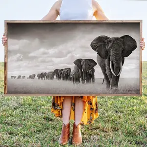 Elephant Pattern Unframed Painting, 1 Count Modern Art Design Waterproof Canvas Wall Art Decoration, Wall Decor for Home Living Room Bedroom Office, Ornaments