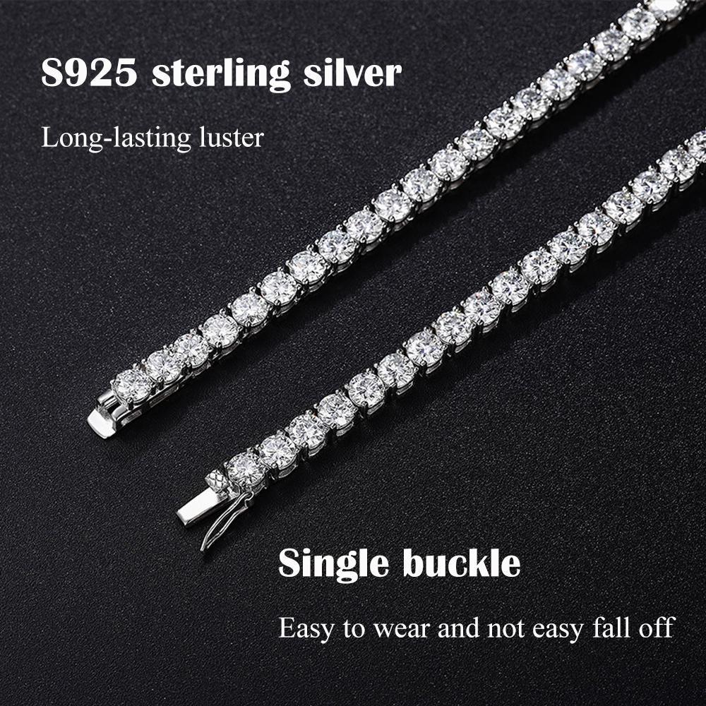FEOBUR 3/4/5mm Real Moissanite Tennis Necklace for Women Men S925 Silver Certified Full Diamond Neck Chains Trendy Jewelry Gift