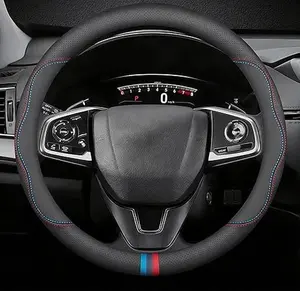 Leather Car Steering Wheel Cover, Breathable Laser-Perforated, Anti-Slip Comfort Grip, 14.5-15 Inch Universal Fit for Most Cars