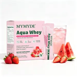 MYMYDE: Proteina de suero aislada en polvo enriquecidacon peptidos de colageno y enzimas digestivas, mezcla parabebida con sabor a fresa y sandia, 30 raciones