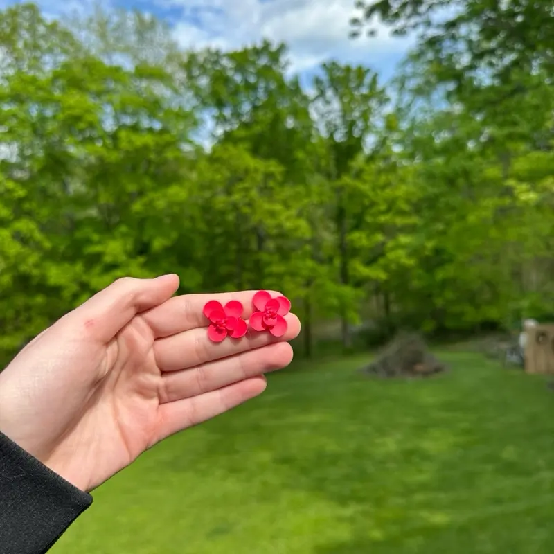 Mini Flower Stud Handmade Clay Earrings - Red, blue Flowers, Handmade Design, Elegant and Natural Style